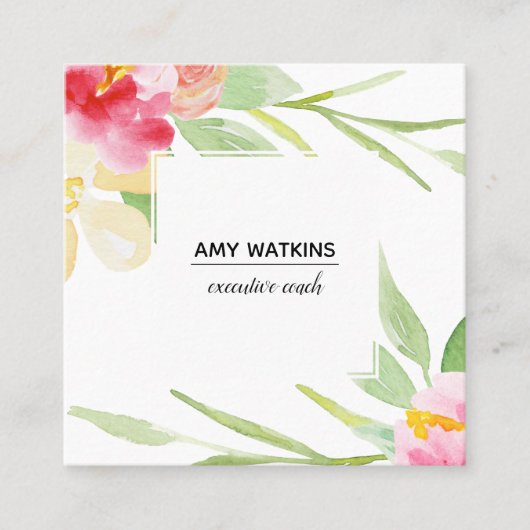 芸術的絵を描水彩花が白 スクエア名刺 (正面)
