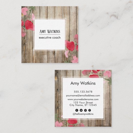 芸術的絵を描花素朴木のソーシャルアイコン スクエア名刺 (正面/裏面)