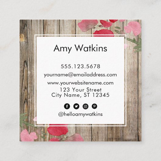 芸術的絵を描花素朴木のソーシャルアイコン スクエア名刺 (裏面)