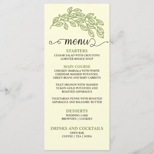 芸術的線離れ結婚の メニュー (正面)