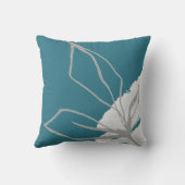 芸術的葉抽象芸術 |ターコイズグレーと白 クッション (裏面)