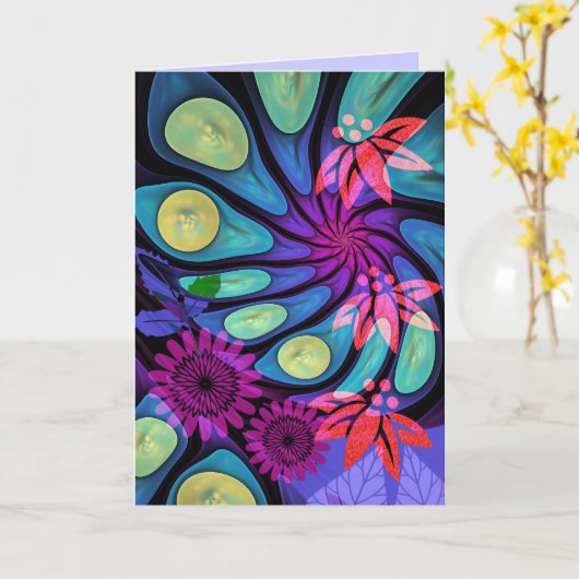 芸術的誕生日カード(ファンタジー花と文字) カード (黄色い花)