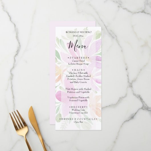 芸術的赤面フローラ水彩手絵を描型 メニュー (正面/裏面インサイチュ)