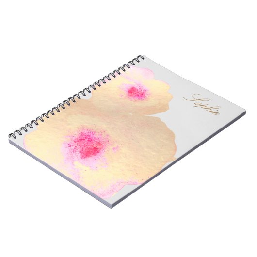 芸術的金ゴールドフローラ水彩画パーソナライズされた画 ノートブック (左側)