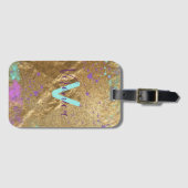 芸術的金ゴールド金属箔グリッター絵を描(ばちゃばちゃ)跳ねる ラゲッジタグ (正面横)