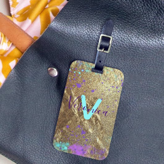 芸術的金ゴールド金属箔グリッター絵を描(ばちゃばちゃ)跳ねる ラゲッジタグ