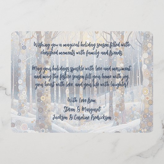 芸術的 トレンディ クラシック ウィンターワンダーランド アート ゴールド 箔シーズンカード (裏面)