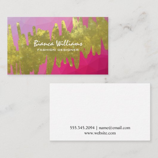 芸術的 |金ゴールドテクスチャ |マゼンタジオメトリック 名刺 (正面/裏面)