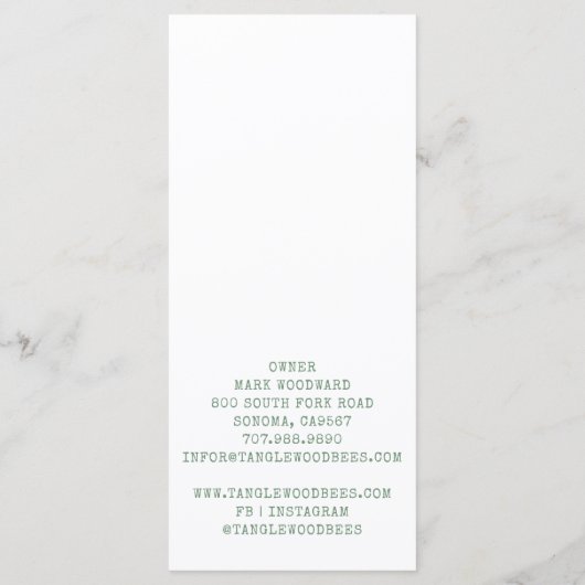 芸術的Honey Bee Productsフローラ価格表 メニュー (裏面)