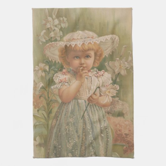 「芽生えるイースター」ヴィンテージイラスト、1890年頃 キッチンタオル (縦)