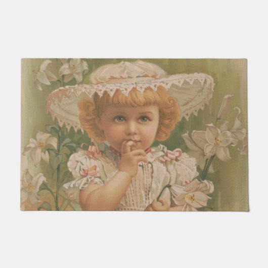 「芽生えるイースター」ヴィンテージイラスト、1890年頃 ドアマット (正面)