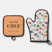 芽胞に富んだシェフオレンジマッシュルーム可愛いギフトおもしろい 鍋つかみ&鍋敷きセット (正面)