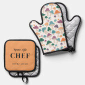 芽胞に富んだシェフオレンジマッシュルーム可愛いギフトおもしろい 鍋つかみ&鍋敷きセット (正面/裏面)