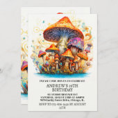 芽芸術的出しマッシュルームアートバースデーパーティー 招待状 (正面/裏面)