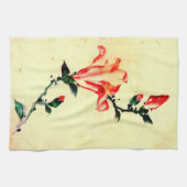 芽1840年を搭載する赤い花 キッチンタオル (横)