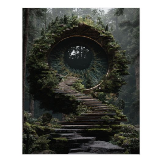 苔むした幻想的な森のポータルパスアート ポスター (正面)