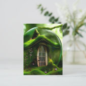 苔むした森のガラスの球体の妖精の家 ポストカード (スタンド正面)