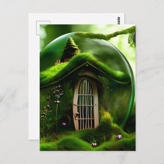 苔むした森のガラスの球体の妖精の家 ポストカード (正面/裏面)
