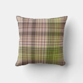 苔むした樹皮の茶色と緑のストライプと格子状 クッション (裏面)