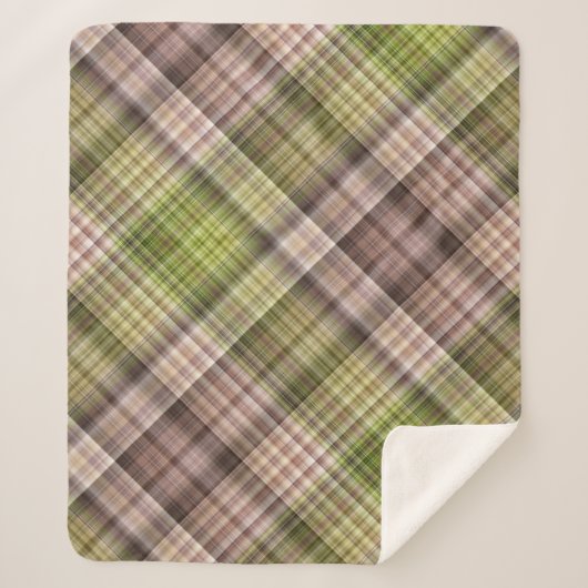 苔むした樹皮茶色と緑の格子縞 シェルパブランケット (正面)