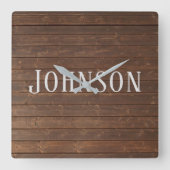 苗字のオーク材 スクエア壁時計 (正面)