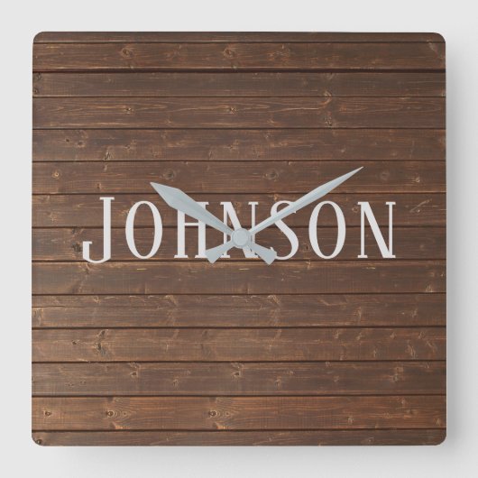 苗字のオーク材 スクエア壁時計 (正面)