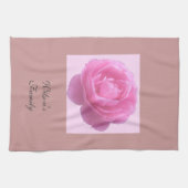 苗字のピンク色のバラの花 キッチンタオル (横)
