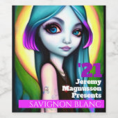 若々しい青ピンク色のグラデーションヘアガールカスタム ワインラベル (シングルラベル)