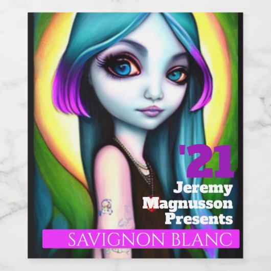 若々しい青ピンク色のグラデーションヘアガールカスタム ワインラベル (シングルラベル)