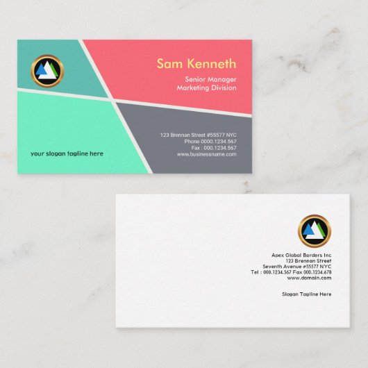 若々しく精力的でカラフルで幾何学的なマーケティング 名刺 (正面/裏面)