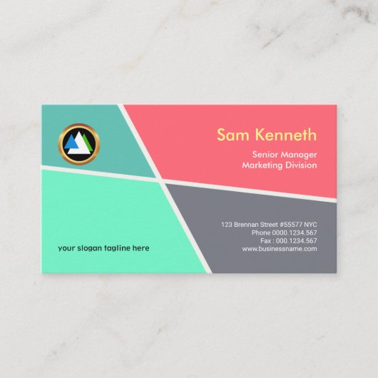 若々しく精力的でカラフルで幾何学的なマーケティング 名刺 (正面)