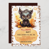 若いおもしろい人狼とカボチャの水色 招待状 (正面/裏面)