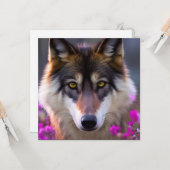 若いオオカミの明るい赤紫色ピンクの花 カード (正面/裏面インサイチュ)