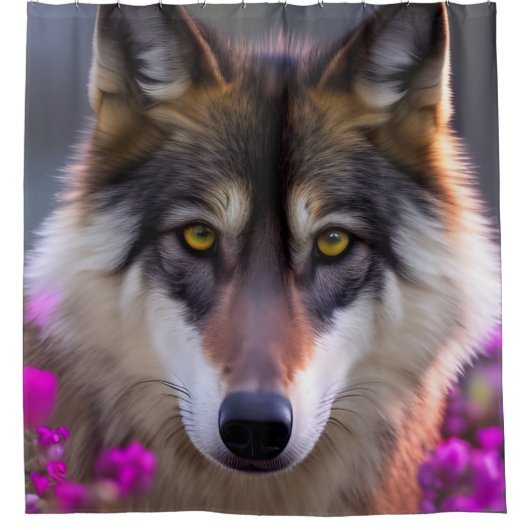 若いオオカミの明るい赤紫色ピンクの花 シャワーカーテン (正面)