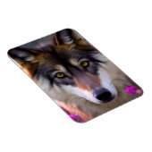 若いオオカミの明るい赤紫色ピンクの花 マグネット (右側)