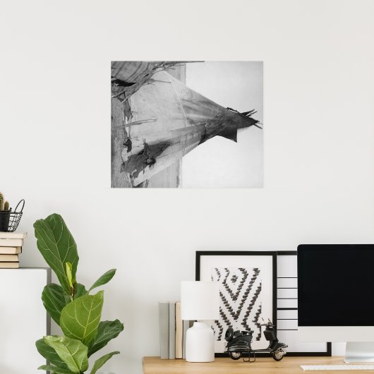 若いオグララインディアンガールと子犬ティピ外 ポスター (ホームオフィス)