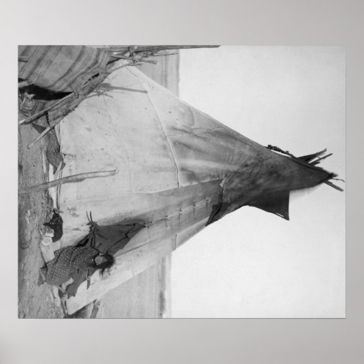 若いオグララインディアンガールと子犬ティピ外 ポスター (正面)