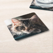 若いオスの虎猫猫2 スクエアペーパーコースター (アングル)