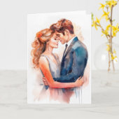 若いカップルはバレンタインデーのロマンスのために抱擁 カード (黄色い花)