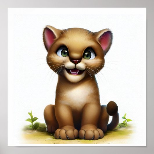 若いクーガーの3D水彩画 ポスター (正面)