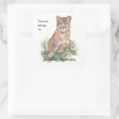 若いクーガーウォーターカラーアニマルカスタム蔵書票 スクエアシール (バッグ)