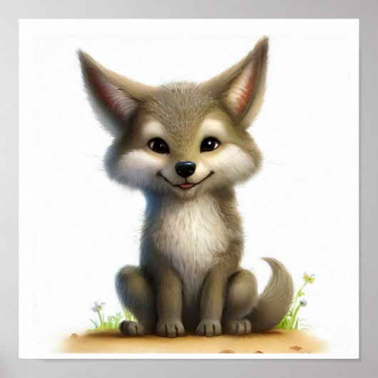 若いコヨーテの3D水彩画 ポスター (正面)