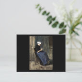 若いシェベニンゲンの女性編み物 ポストカード (スタンド正面)