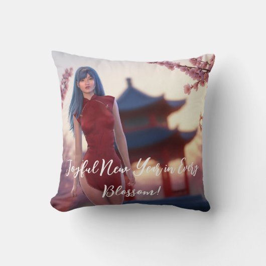 若いチョンサム美しい中国の新年ポーズ クッション (正面)