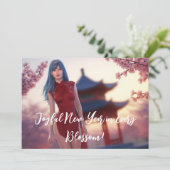 若いチョンサム美しい中国の新年ポーズ シーズンカード (スタンド正面)