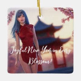 若いチョンサム美しい中国の新年ポーズ セラミックオーナメント