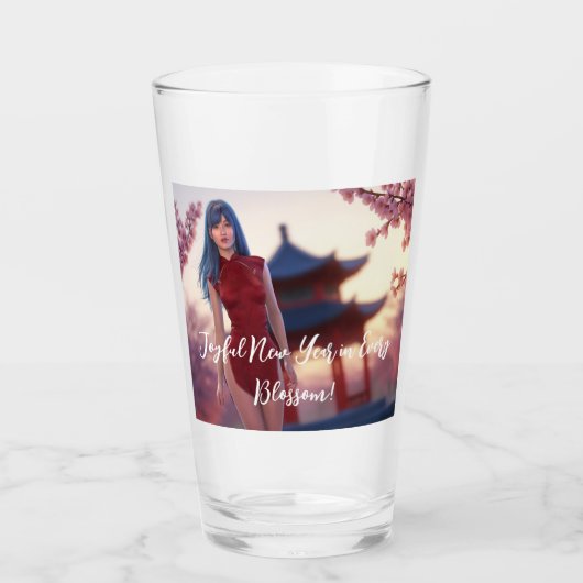 若いチョンサム美しい中国の新年ポーズ タンブラーグラス (正面)