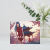 若いチョンサム美しい中国の新年ポーズ ポストカード (スタンド正面)