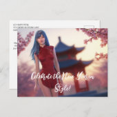 若いチョンサム美しい中国の新年ポーズ ポストカード (正面/裏面)