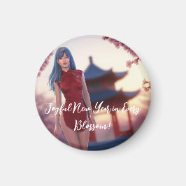 若いチョンサム美しい中国の新年ポーズ マグネット